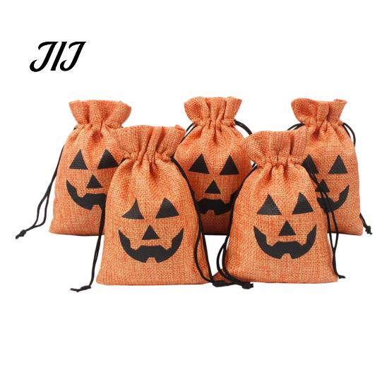 Bulk Candy Containers 5Pcs Halloween Burlap Drawstring Bags, Treat Pouch for Party Favor, Rustic Favors Goodie Trick or Reusable Gift Packaging Sacks