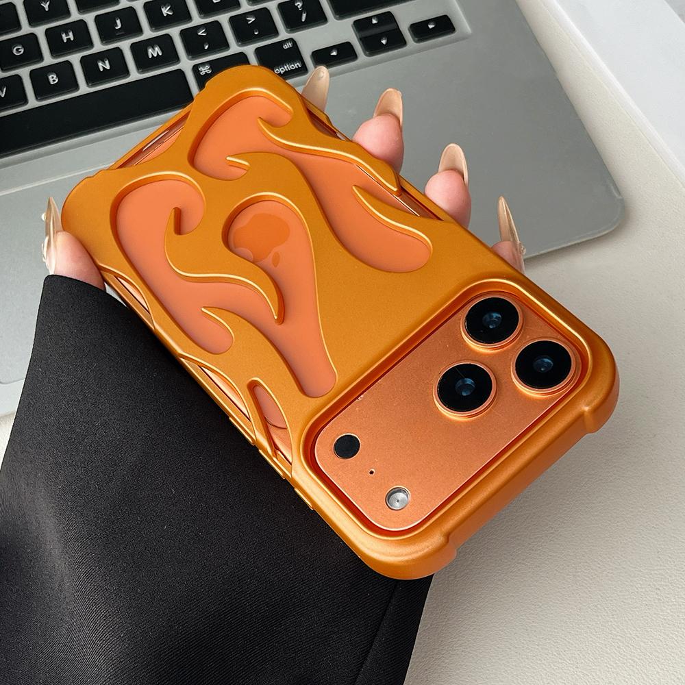 Orange Farbe 3D Hohlflamme Wärmeableitend Handyhülle Für iPhone 17 16 15 14 13 12 11 Pro Max Glitzer Weich Stoßfest Abdeckung
