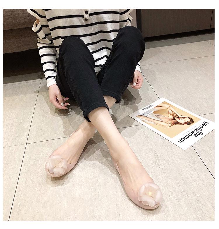 Sapatilhas de Gelatina Femininas - Sandálias Boca de Peixe com Design Floral, Transparentes, Vazadas, Boca Rasa, Tendência 2022