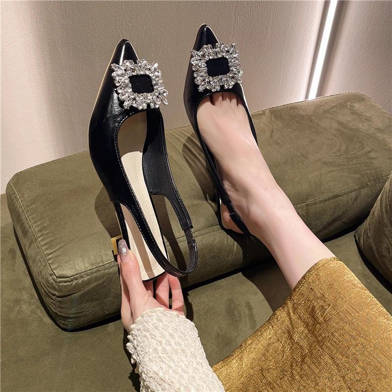 Fashion Fashion Summer Women Sandals New Women's Shoes Pointed Toe Shallow Nude Pink Diamond Shoes Low Heel Back Strappy Shoes Women