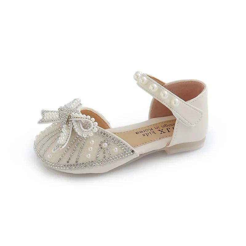 Girls Sandals Soft Bottom Crystal Princess Shoes Toddler Footwear Summer New Style Head Covered Kids Footwear Small Girls