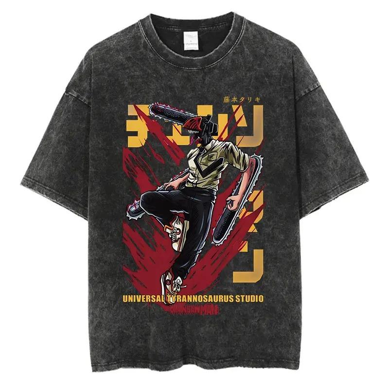 benber Anime Chainsaw Man Washed Oversized TShirt Streetwar Men Cotton Tshirt Harajuku Yk Cotton Streetwear High Quality Female Male