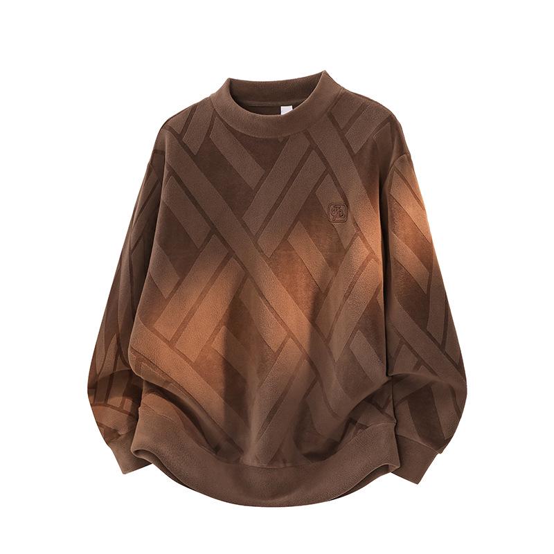 

ACU Men s Wear | Cut-Out Diamond Pattern Australian Lambswool Hoodie, Men s Autumn/Winter Plush Double-Sided Fleece Round Neck Top XL