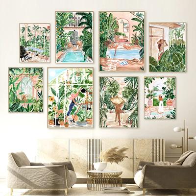 Nordic Summer Vacation Pool Swimming Botanical Plant Posters Canvas Painting Abstract Wall Art Modern Aesthetic Room Home Deor
