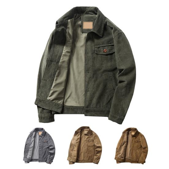 Bomberjakke Ensfarget Arbeidsklærstil Løs Nedbrettskrage Streetwear Vår Høst Menn Kordfløyel Overbekledning Cargo Kåpe for Daglig Bruk