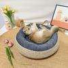 Woven Cat Bed Natural Cat Bed Straw Nest Woven Pet House Handmade Braided Cattail Leaf with Soft Cushion Mat