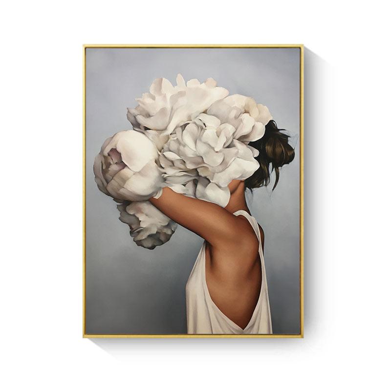 HAOCHU Posters and Prints Flowers Feather Sexy Women Character Canvas Painting Wall Pictures For Living Room Home Decoration