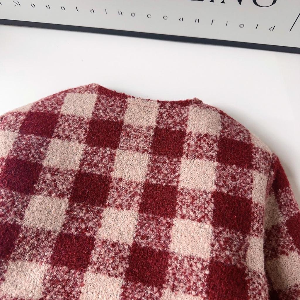 Girls' Mori Style Plaid Wool Coat & Vest Dress Winter Set