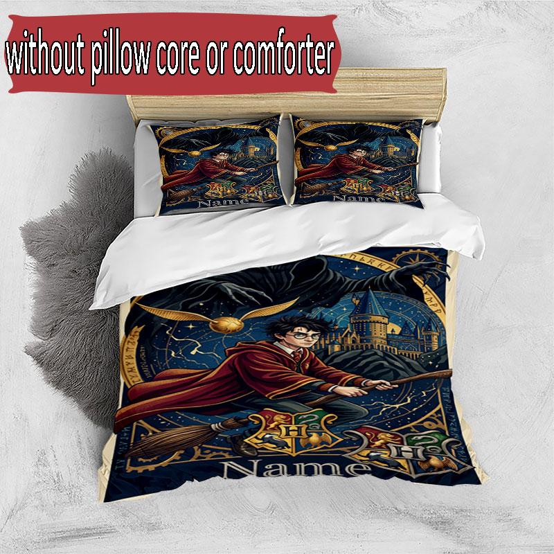 3pcs Duvet Cover Set (1*Duvet Cover + 2*Pillowcase, Without Core), Custom Name Harry potter Pattern Bedding Set, Home Bedroom Decor Gift