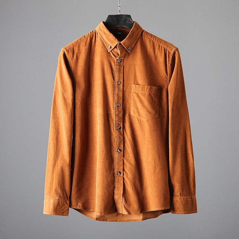 Export Tail Single Men's Cut Label Cattle Goods Pure Cotton Corduroy Shirt Long Sleeves Ins Handsome Export Original Single Men's Shirt