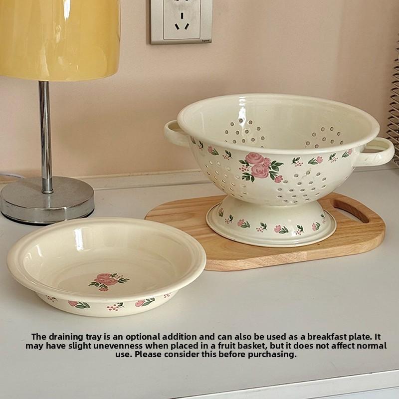 Enameled Retro Fruit Basket Draining Tray Storage Basket Kitchen Accessories Handmade Dishwasher Safe Fruit Serving Bowl