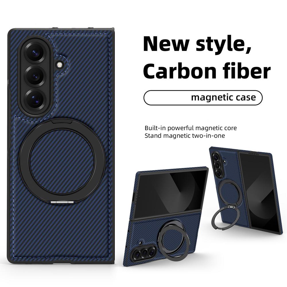 KEYSION Kevlar Carbon Fiber Texture Case for MagSafe for Samsung Galaxy Z Fold 7 6 5 4 3 360° Rotating Magnetic Ring Stand Phone Cover