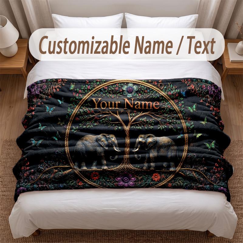 Tree of Life Theme Soft Blanket Personalized Custom Name Text Print Warm Blanket Home Sofa Bedroom Decor