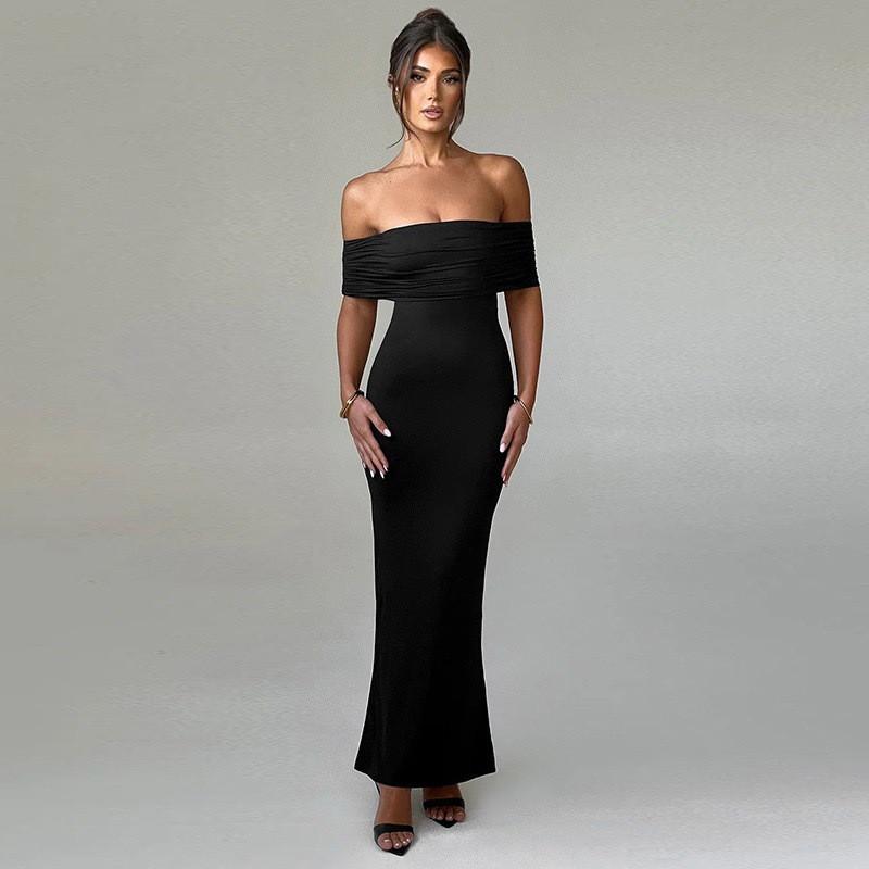Sexy Off Shoulder Bodycon Dress With Spliced Milk Silk Fabric For Summer Casual Wear