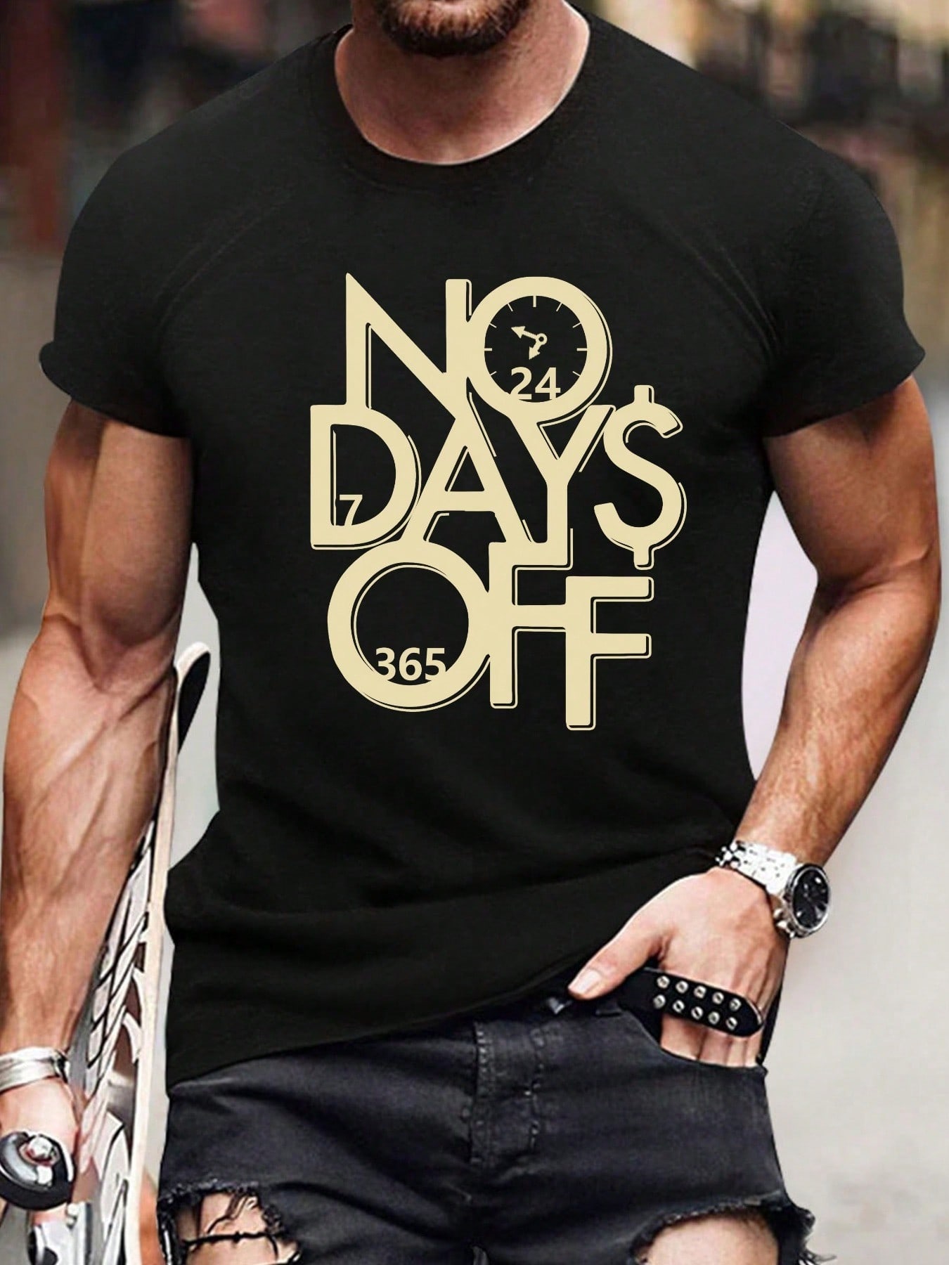 NO DAYS OFF Pattern Print Mens T shirt Graphic Tee Mens Summer Clothes Mens Outfits S