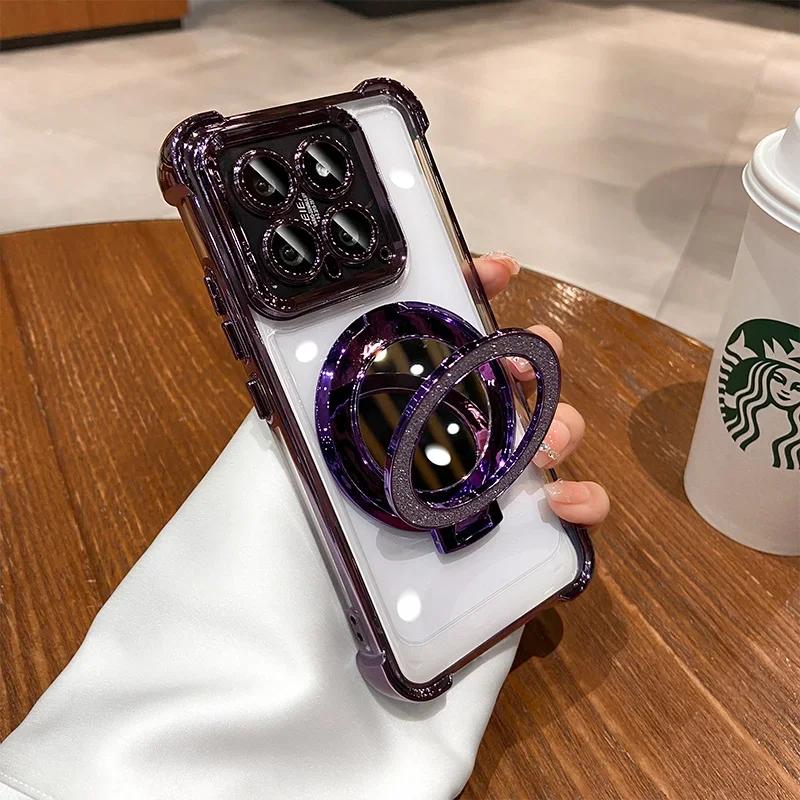 14T Pro Glitter Speil Magnetisk Støtteholder Deksel For Xiaomi 14T Pro 15 Pro 13T Støtsikkert Mykt Silikon Plating Telefondeksel