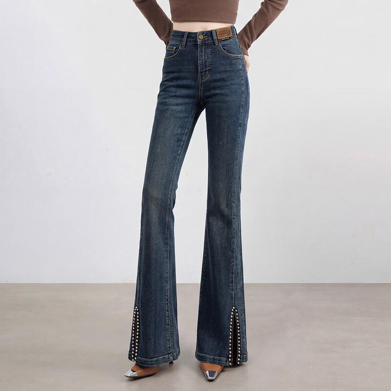 Женские винтажные потертые джинсы клеш с высокой талией L