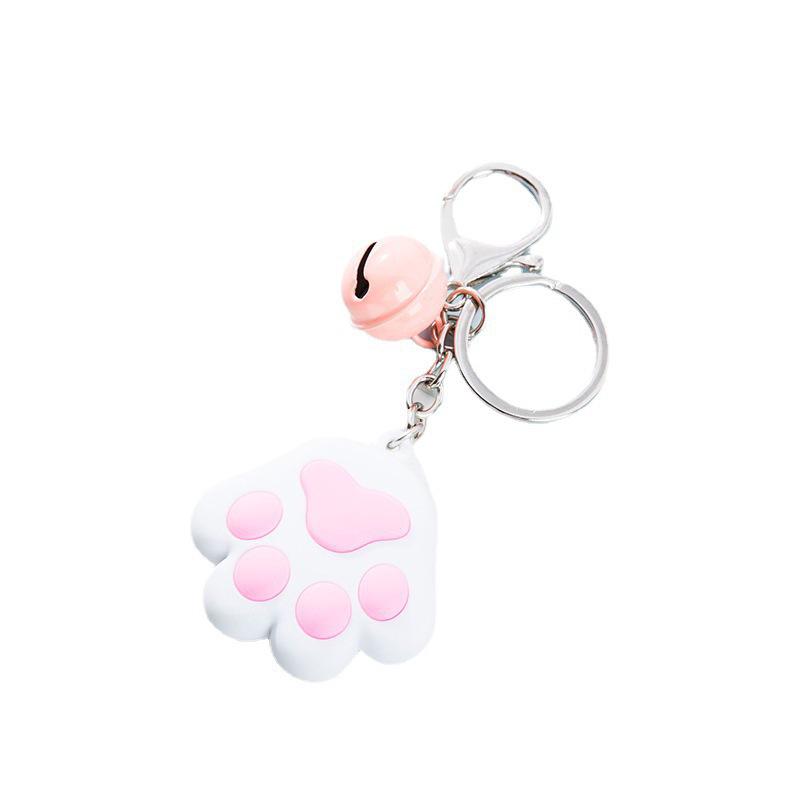 Creative 3D Cute Soft Rubber Cat Paw Keychain with Bell - Car Pendant Ring 