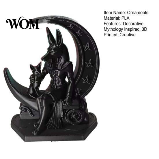 Unique Atmosphere Ornaments 3D Printed Anubis Moon Figurine, Ancient Egyptian Mythology Statue, Crescent Statue Dark Style Wolf Desk Ornament,