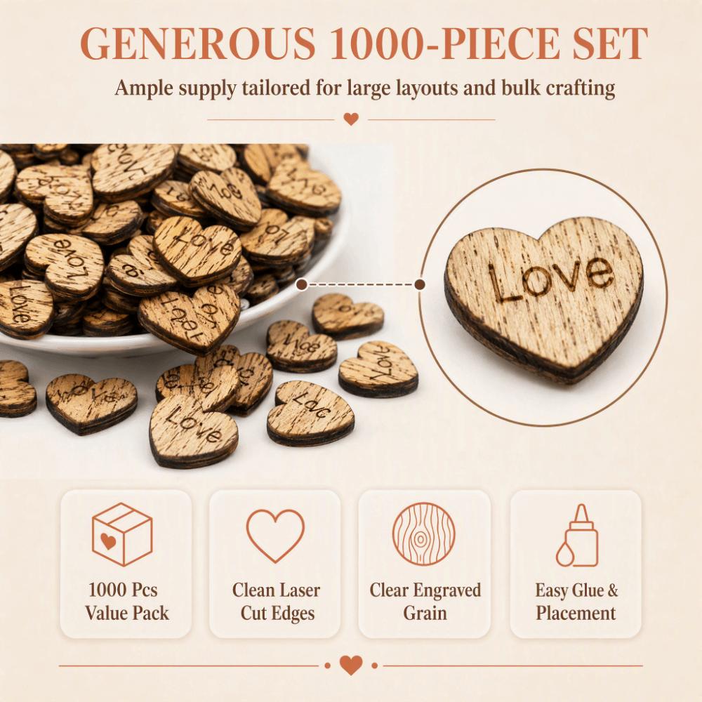 1000pcs DIY Craft Wooden Heart Confetti 1000 Pieces Wooden Heart Decoration  For Home Decoration