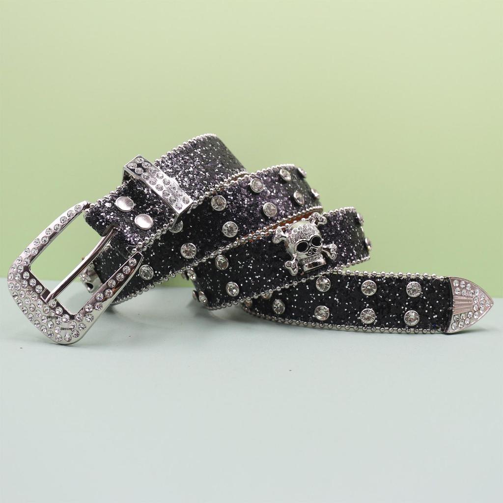 European Style Punk Skull Belt with Rhinestones - Unisex Rock Fashion Accessory