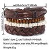 Foreign Trade Hot-selling Retro Style Handmade Wooden Beads Beaded Leather Hand Rope Combination Set Men's Woven Leather Bracelet