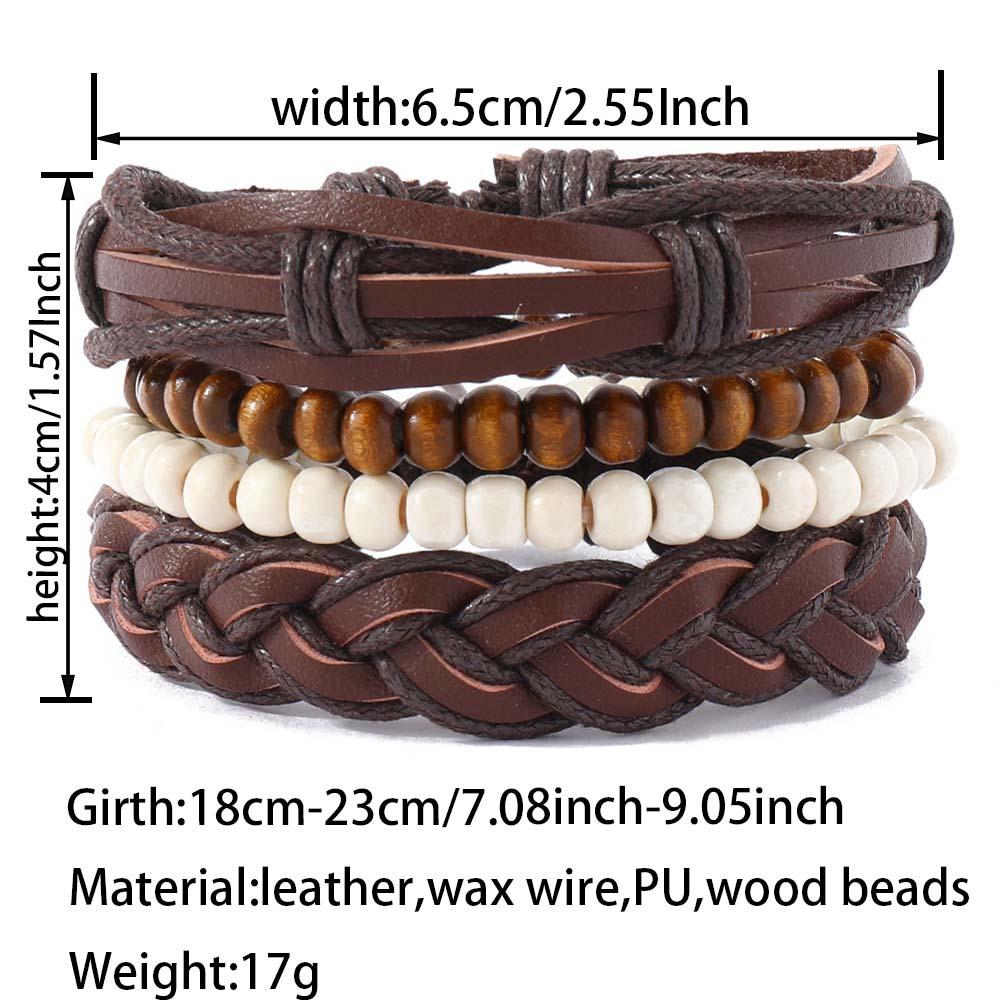Foreign Trade Hot-selling Retro Style Handmade Wooden Beads Beaded Leather Hand Rope Combination Set Men's Woven Leather Bracelet