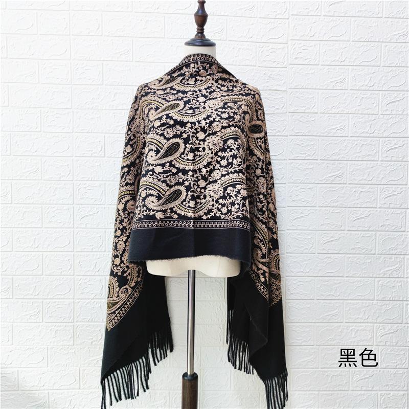 Paisley Flowers Embroidery Cashmere Scarf Women Winter Pashmina Tassel Shawl Elegant Ladies Thicken Warm Blanket Scarves Wraps