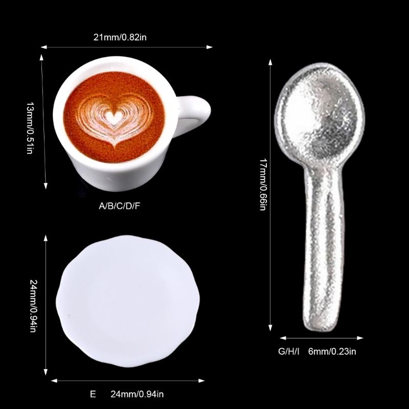 Coffee Cup Spoon Miniature Coffee Cups Pretend-Play Kid Saucer Kitchen Realistic Dollhouses Saucer Props