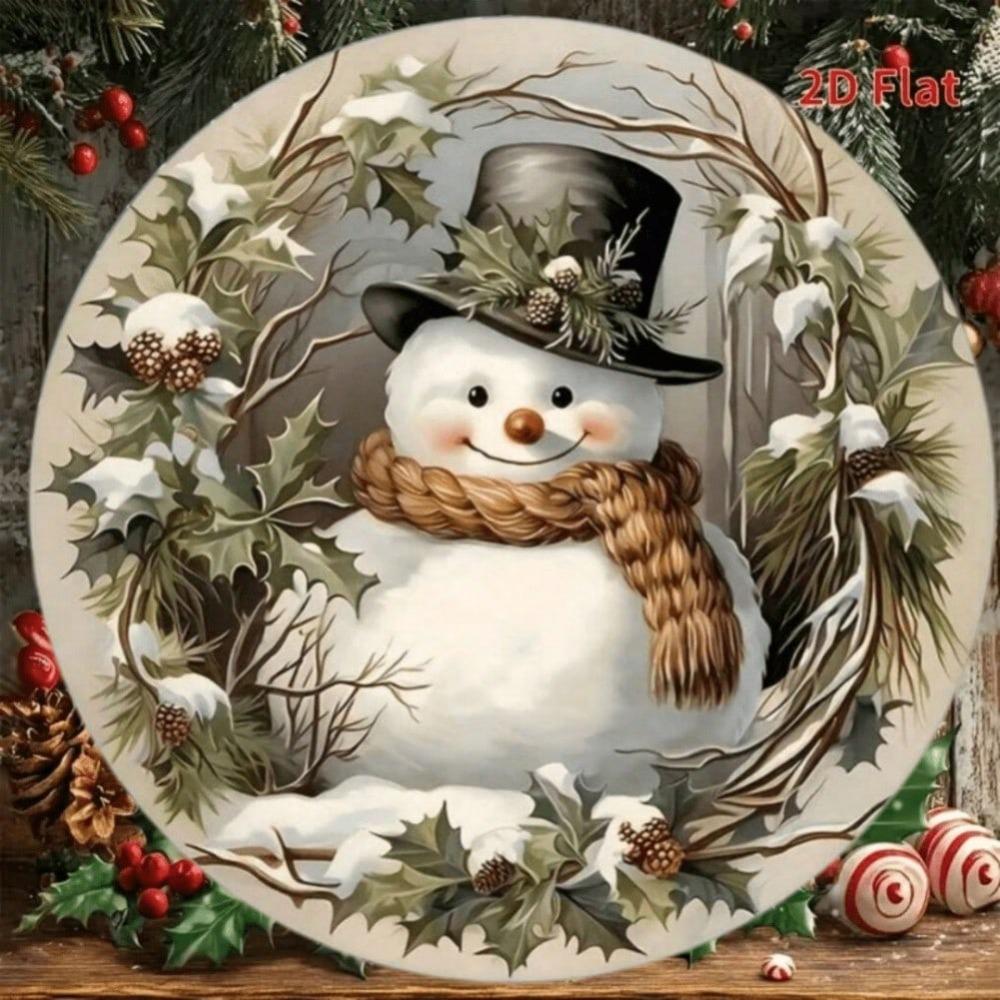 Snowman Wreath Round Metal Wall Art Christmas Holiday Decor Home Gift Indoor Outdoor