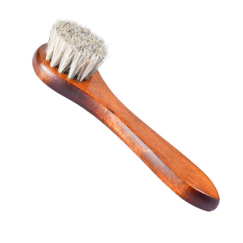 Leather Shoe Brush with Horsehair - Solid Wood Handle, Gentle On Leather, Keeps Hands Clean. Ideal for Cleaning and Dust Removal.