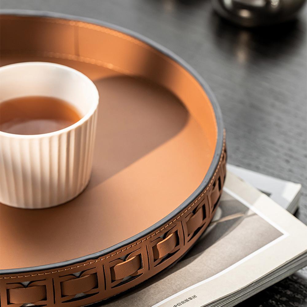 Light Luxury Round Key Storage Tray Living Room Leather Storage Tray Household Cosmetics Storage Tray New Decorative Ornaments
