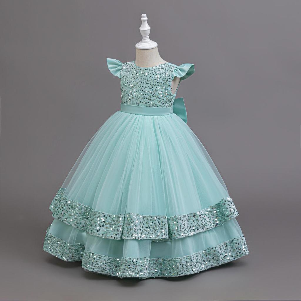 2025 New Elegant Girl Wedding Dress Sequined Mesh Princess Dress 4-12 Year Old Girl Graduation Party Prom Evening Dress
