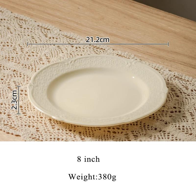 French Relief Ceramic Plate Household 8 Inch Exquisite Decorative Pattern Dishes Cream Wind Underglazed Colour Kitchen Tableware 8 inches