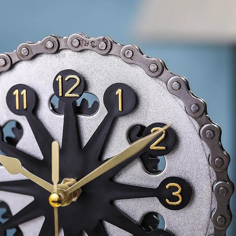 European Creative Clock Decoration Desk Clock Vintage Clock Crafts Ornaments Chain Gear Home Decor