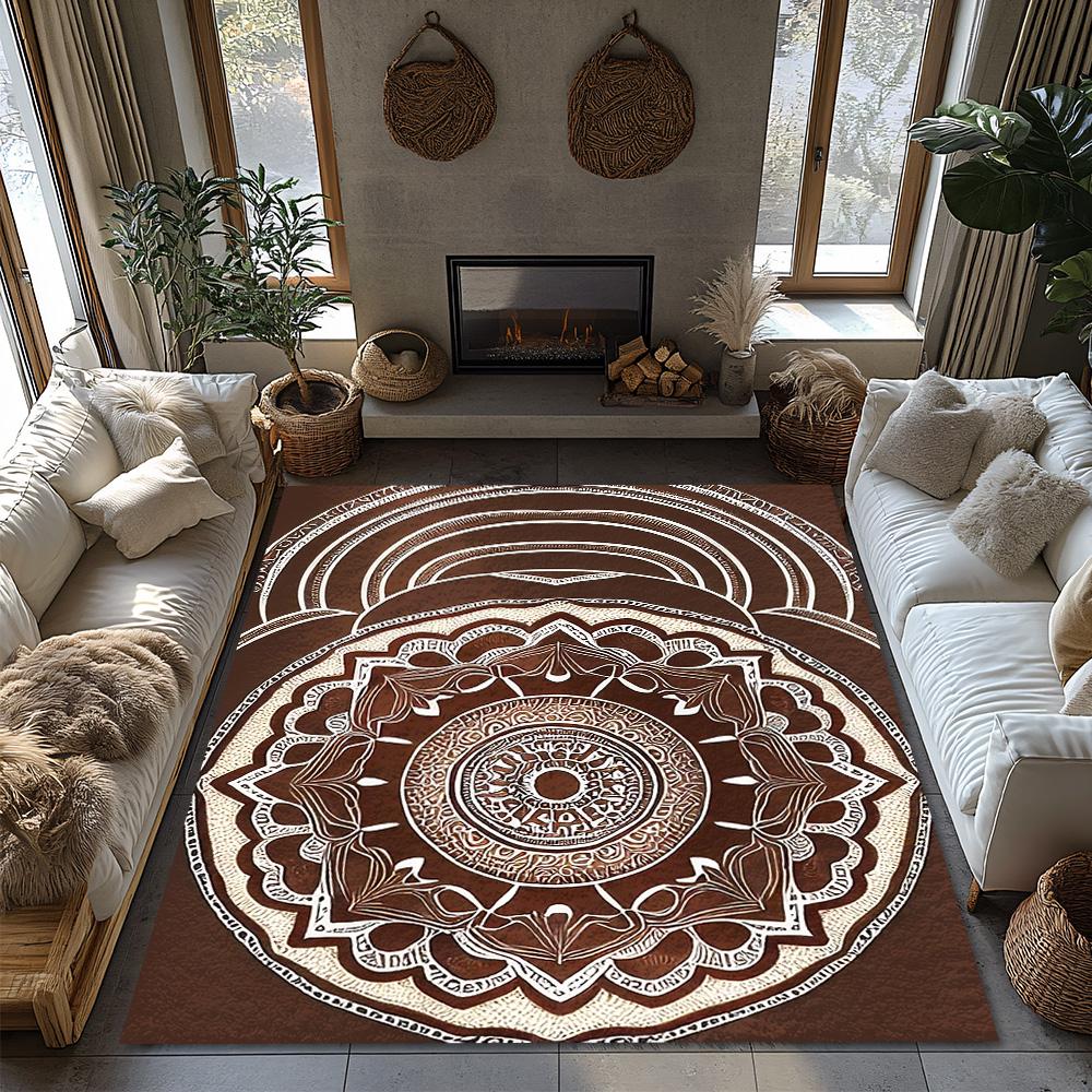 Round Area Rug Bohemian Carpet Non-Slip Floor Mat Living Room Bedroom Decor Modern Abstract Pattern Home Accent Rugs Stylish Flo