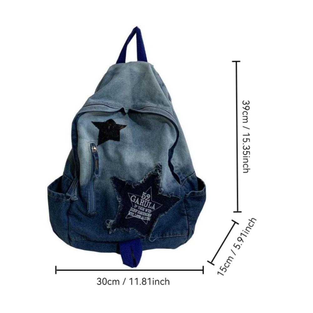 Rucsac Nou cu Model Stele din Denim Y2K Punk Student Ghiozdan Capacitate Mare Rucsac de Călătorie Studenți