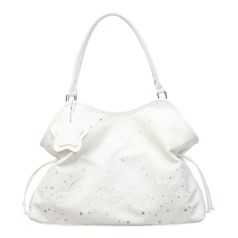 Star Print Tote Bag for Women Fashion Handbag with Star Charm Drawstring Detail