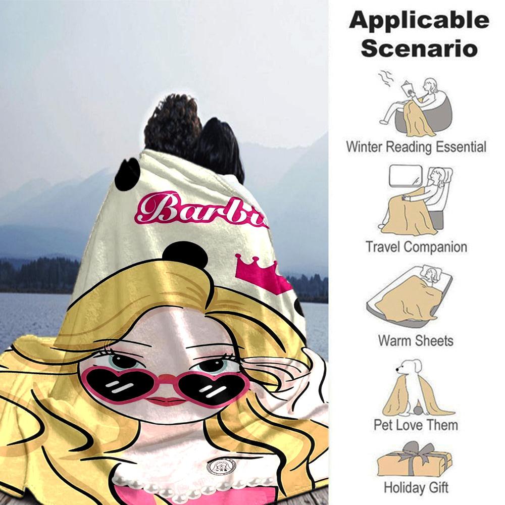 1pc Barbie Crown Flannel Blanket Soft Warm Throw for Home, Office, Travel, All Season Cozy Bedding Gift, Office
