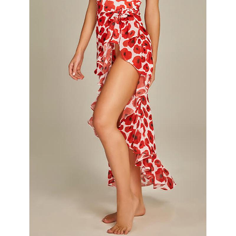 

Женская юбка миди с принтом и высоким разрезом, пляжное платье - Европейский и американский стиль для отпуска L красный