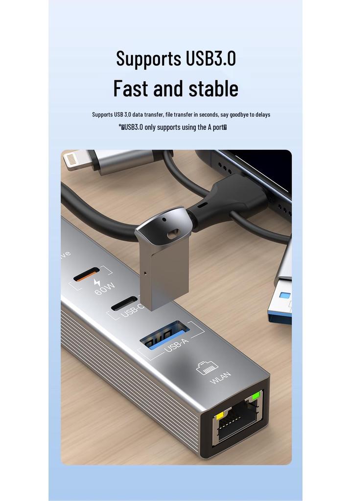 USB Hub with 100M Network Card - Driver-Free, Three-in-One, Laptop Multifunctional Extender