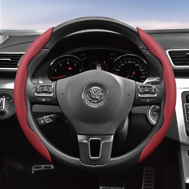 Suitable for Volkswagen Breathable Hole Leather Steering Wheel Cover Segmented Quick Release Design Non-Slip Durable Polo Golf 6 up Gol Scirocco