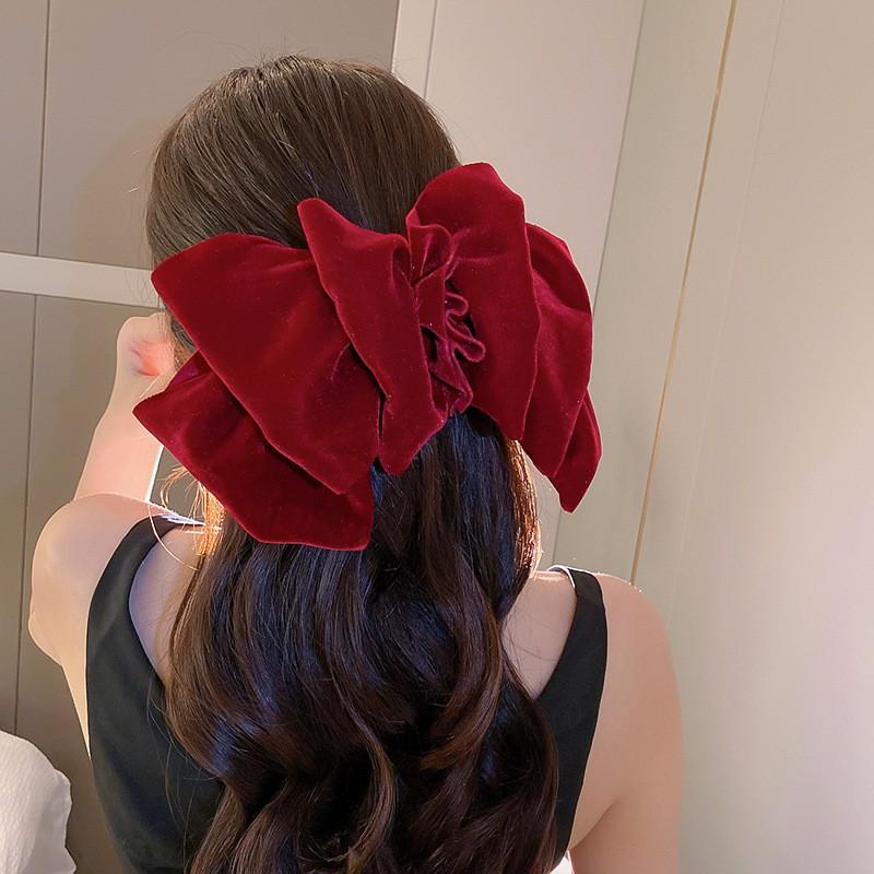 Oversized Velvet Bow Hair Clip Women 2025 Handmade Statement Accessory Back Of Head Fixed Clamp