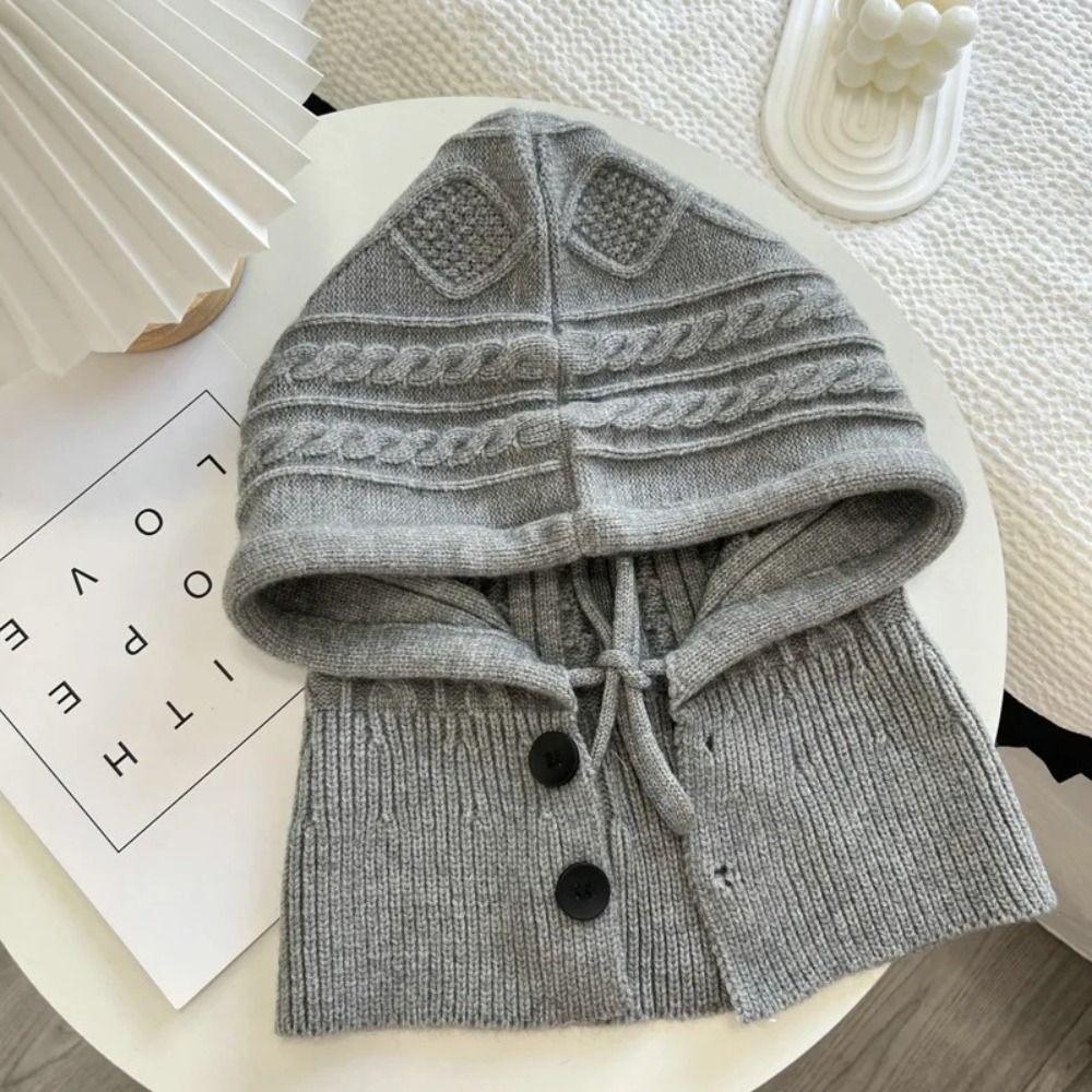 Ear Protection Knitted Hooded Caps One-Piece Neck Warmer Pullover Hat Winter Balaclava Hat серый