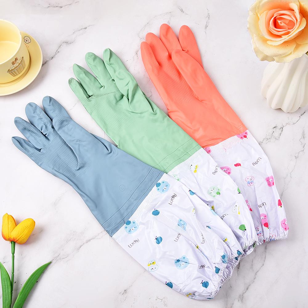Winter Waterproof Latex Gloves with Velvet Lining and Elastic Cuffs for Cleaning and Laundry