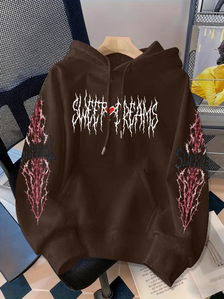 Dark Gothic letter print hooded sweater, the same street loose pullover for men and women