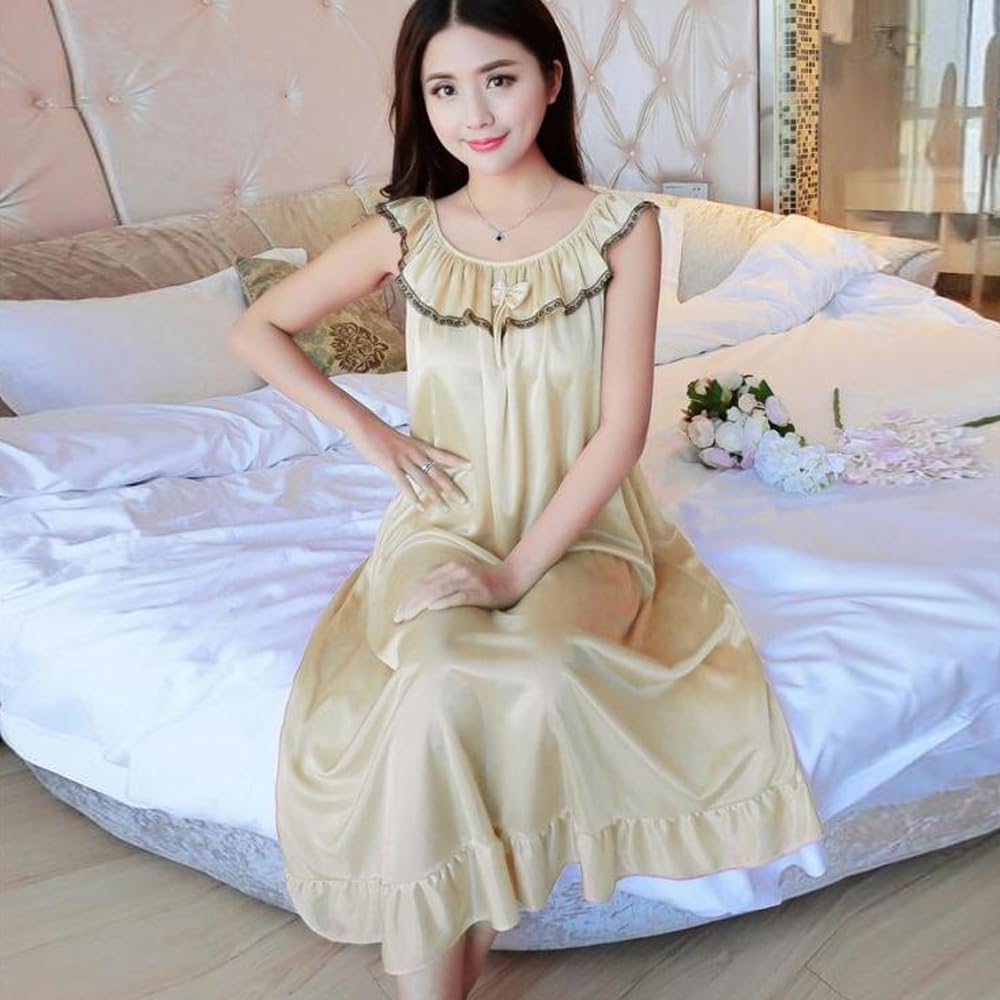 Sexy Lingerie Long Cute Neckline [DiaGHP] Women's Nightgown, Shiny, Gorgeous, Length,