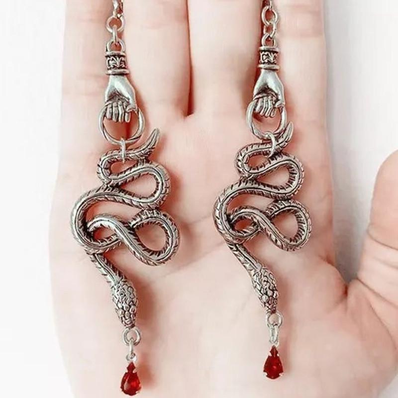 Retro Snake Earrings - Long Dark Punk Tassel Style Fist Accessories
