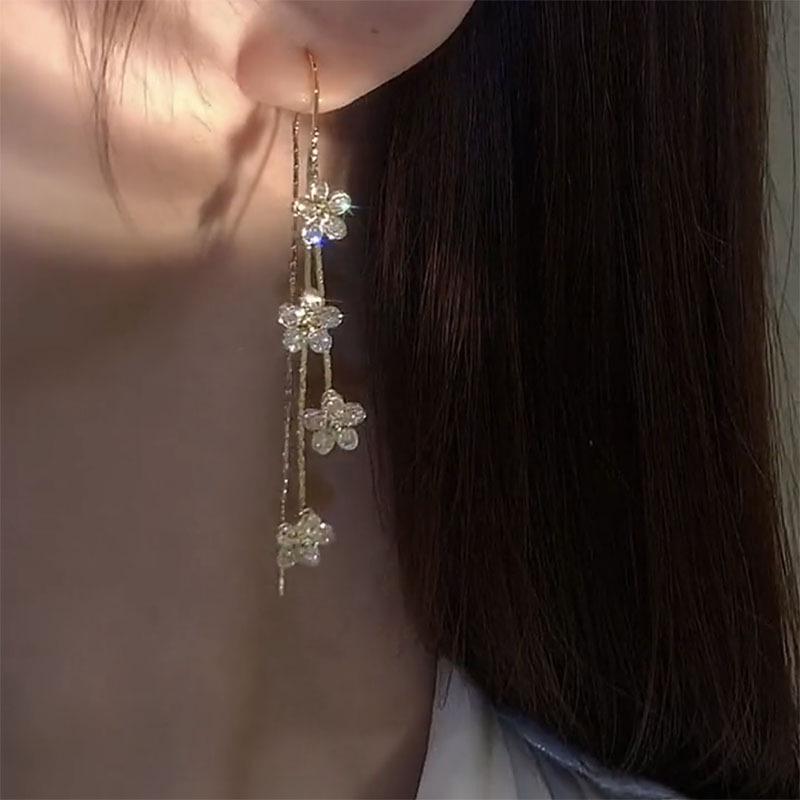 2024 Trendy Zircon Flower Tassel Earrings: Versatile, Slimming & Stylish