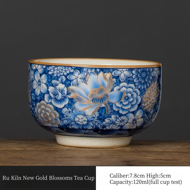 

120ml Ru Kiln New Gold Blossoms Tea Cup Ceramic Personal Tea Cup High-end Master Cup Single Cup Big Capacity Kung Fu Tea Set 200ml
